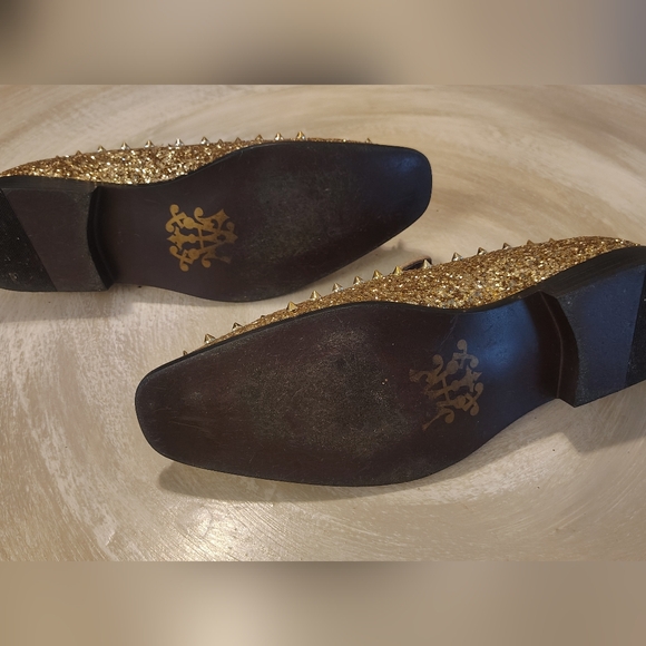 After Midnite Gold Spikes Slip-on Smoking Men\'s Prom Dress Shoes Size 10